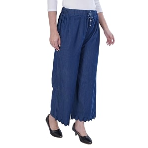 cotton denim embroidery cut work women palazzo