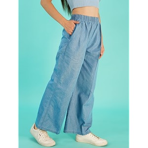 cotton denim embroidery cut work women palazzo