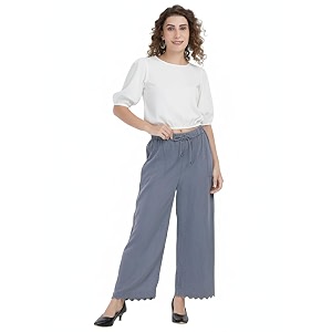 cotton denim embroidery cut work women palazzo