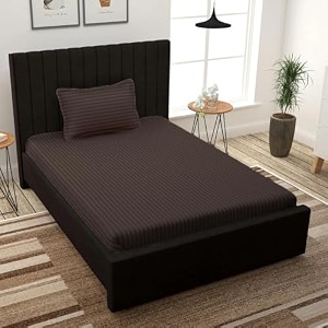 Cotton Feel Satin Stripes Lining Plain Bedsheet