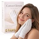 Cotton Gloves for Dry Hands Sleeping, White Gloves Women Moisturizing Gloves Overnight, 100% Cotton Eczema Gloves, Sleep Gloves & Lotion Gloves, 6 Pairs, L