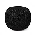 Cotton Macrame Pouf Ottoman 20x20x14 Black Handwoven Dori Footrest Stool