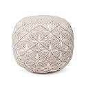 Cotton Macrame Pouf Ottoman 20x20x14 Ivory Handwoven Dori Footrest Stool