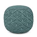 Cotton Macrame Pouf Ottoman 20x20x14 Light Blue Handwoven Dori Footrest