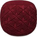 Cotton Macrame Pouf Ottoman 20x20x14 Red Handwoven Dori Footrest Stool
