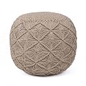 Cotton Macrame Pouf Ottoman 20x20x14 Tweed Natural Handwoven Dori Stool