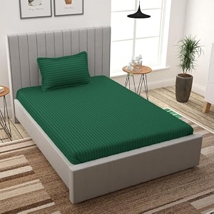 Cotton Plain Stripe Single Bedsheet with 1