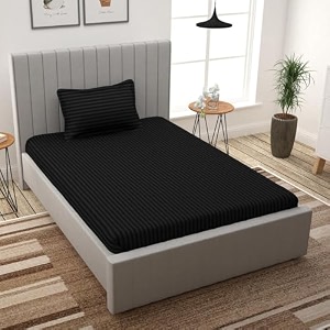 Cotton Satin Stripes Plain Single Bedsheet with
