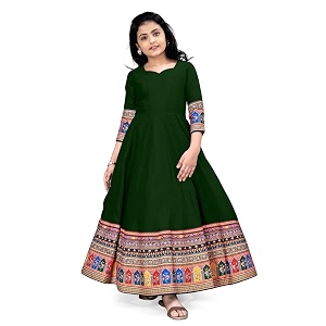 Cotton Silk Long Anarkali Kurta for Girls