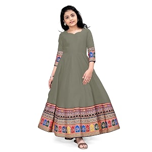 Cotton Silk Long Anarkali Kurta for Girls