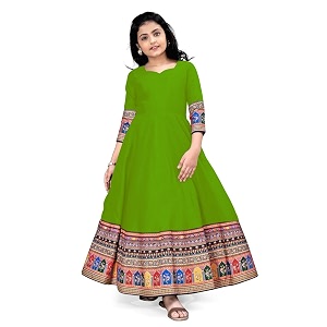 Cotton Silk Long Anarkali Kurta for Girls