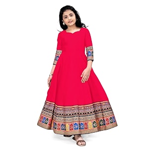 Cotton Silk Long Anarkali Kurta for Girls
