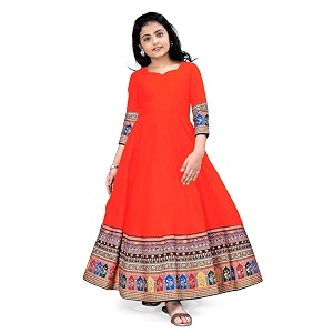 Cotton Silk Long Anarkali Kurta for Girls