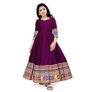 Cotton Silk Long Anarkali Kurta for Girls