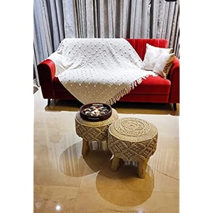 premium macrame stool large sized and strong with 4 wooden legs dressing table stool 16 inches set of 2