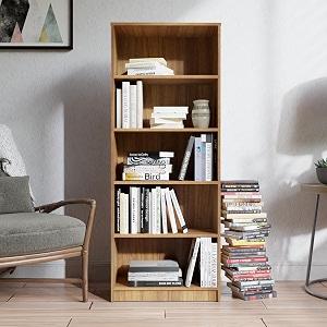 couch culture bravo engineered wood 5 shelves open bookshelf cabinet book rack organizer for decor display unit floor standing bookcase for home office amp library color - leon teak knock down