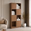 COUCH CULTURE Funny Engineered Wood Open &amp; Closed Bookshelf | Display Unit for Living Room | Open 4 Shelves &amp; 4 Door Cabinet Storage for Home &amp; Office|1 Year Warranty (Finish - Leon Teak, Knock Down)