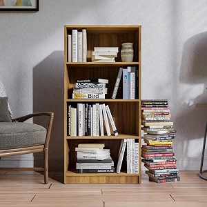 couch culture hunter engineered wood 4 shelves open bookshelf  book rack  organizer for decor display unit floor standing bookcase for home office amp library finish color - leon teak knock down