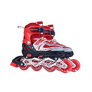 inline skates with flashing wheel aluminum body in-line skatesled flash light with adjustable lengthset for boys kids and girls red