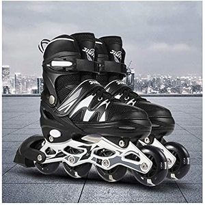 inline skates with flashing wheel aluminum body in-line skatesled flash light with adjustable lengthset for boys kids and girls black