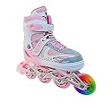 Inline Skates with Flashing Wheel Aluminum Body in-Line Skates,LED Flash Light with Adjustable Length,Set for Boys Kids and Girls (Pink)