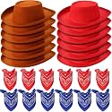 Coume 24 Pieces Cowboy Hats and Bandanas, Brown, Red