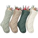 Coume 4 Pcs Sage Green Christmas Stockings, 18" Large Knitted Stockings