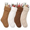 Coume 4pcs Farmhouse Neutral Christmas Stocking, 18" Large Knitted Stocking