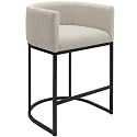Counter Height Bar Stools, 24 Inch Seat Height Barstools for Dining Room, Fabric Upholstered Bar Chair for Kitchen Island, Linen Counter Stools with Metal Legs, Beige