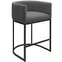 Counter Height Bar Stools, 24 Inch Seat Height Barstools for Dining Room, Fabric Upholstered Bar Chair for Kitchen Island, Linen Counter Stools with Metal Legs, Carbon Black