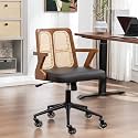 Conference Room Chair, Mid Century Walnut Desk chair with Rattan Backrest