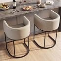 Counter Height Bar Stools Set of 2, Modern Counter Stools for Dining Room, 24 Inch Barstools for Kitchen Island, Faux Leather Bar Stool with Metal Legs and Back Footrest, Greige(White)