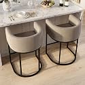 Counter Height Bar Stools Set of 2, 24 Inch Seat Height Barstools for Dining Room, Fabric Upholstered Bar Chair for Kitchen Island, Linen Counter Stools with Metal Legs, Sand