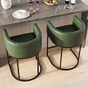 Counter Height Bar Stools Set of 2, Modern Counter Stools for Dining Room, 24 Inch Barstools for Kitchen Island, Faux Leather Bar Stool with Metal Legs and Back Footrest, Green