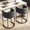 Counter Height Bar Stools Set of 2, 24 Inch Seat Height Barstools for Dining Room, Fabric Upholstered Bar Chair for Kitchen Island, Linen Counter Stools with Metal Legs, Carbon Black