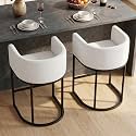 Counter Height Bar Stools Set of 2, 24 Inch Seat Height Barstools for Dining Room, Fabric Upholstered Bar Chair for Kitchen Island, Linen Counter Stools with Metal Legs, White