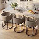 Counter Height Bar Stools Set of 3, 24 Inch Seat Height Barstools for Dining Room, Fabric Upholstered Bar Chair for Kitchen Island, Linen Counter Stools with Metal Legs, Sand