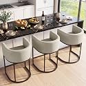 Counter Height Bar Stools Set of 3, Modern Counter Stools for Dining Room, 24 Inch Barstools for Kitchen Island, Faux Leather Bar Stool with Metal Legs and Back Footrest, Greige(White)