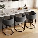 Counter Height Bar Stools Set of 3, 24 Inch Seat Height Barstools for Dining Room, Fabric Upholstered Bar Chair for Kitchen Island, Linen Counter Stools with Metal Legs, Carbon Black
