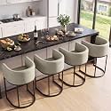 Counter Height Bar Stools Set of 4, Modern Counter Stools for Dining Room, 24 Inch Barstools for Kitchen Island, Faux Leather Bar Stool with Metal Legs and Back Footrest, Greige(White)