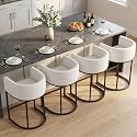 Counter Height Bar Stools Set of 4, 24 Inch Seat Height Barstools for Dining Room, Fabric Upholstered Bar Chair for Kitchen Island, Linen Counter Stools with Metal Legs, White