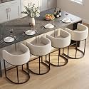 Counter Height Bar Stools Set of 4, 24 Inch Seat Height Barstools for Dining Room, Fabric Upholstered Bar Chair for Kitchen Island, Linen Counter Stools with Metal Legs, Beige