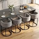 Counter Height Bar Stools Set of 4, 24 Inch Seat Height Barstools for Dining Room, Fabric Upholstered Bar Chair for Kitchen Island, Linen Counter Stools with Metal Legs, Gray