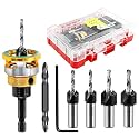 Countersink Drill Bit Set - HSS M2 Counter Sink Adjustable Depth Drill Bit for US Wood Screw, 1/8" 9/64" 5/32" 11/64" 3/16" 82° Counter-Bore (2 of Pack)