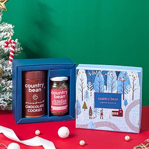 country bean norway gift hamper set with chocolate cookie 100g and strawberry cheesecake coffee 50g  perfect present for winter season
