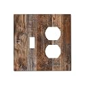 Country Distressed Vintage Wood Wooden 2 Gang 1 Toggle/Duplex Combo Outlet Light Switch Cover Wall Plate Combination Receptacle Faceplate Decorative Switchplate
