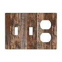 Country Distressed Vintage Wood Wooden 3 Gang Combination 2 Toggle 1 Duplex Receptacle Outlet Covers Light Switch Cover Combo Wallplate Decorative Faceplate