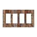 Country Distressed Vintage Wood Wooden 4 Gang Quad Rocker/GFCI/Decorator Light Switch Cover Plate Decorative Electric Quadruple Faceplate Switchplate Screwless
