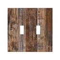 Country Distressed Vintage Wood Wooden Decorative 2 Gang Double Toggle Outlet Light Switch Cover, Two Gang Toggle Wall Plate Electrical Faceplate Dual Device Switchplate
