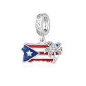 Country Flag Charms for Bracelets 925 Sterling Silver Dominican Republic/Puerto Rico/Peru/Mexican/Jamaica/Ireland/Texas Charms Souvenirs Gifts for Women National Flag Map Series Pendant Jewelry Travel Memorial Gift